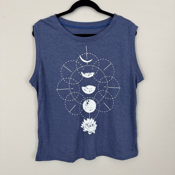 Tops - Women's Blue Sleeveless Moon Phase Lotus Top - XXL